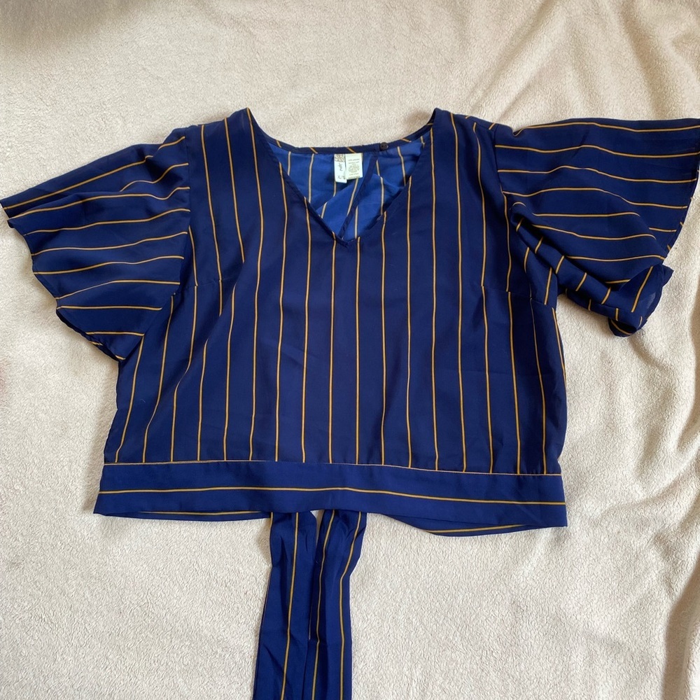 Striped Navy Wrap Chiffon Top - XL
